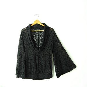 Boudicca Black eyelet Blouse bell sleeves